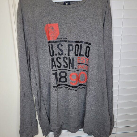 U.S. Polo Assn. Gray Long-Sleeve Graphic T-Shirt 2XL Cotton Blend Mens Casual To - Picture 1 of 6